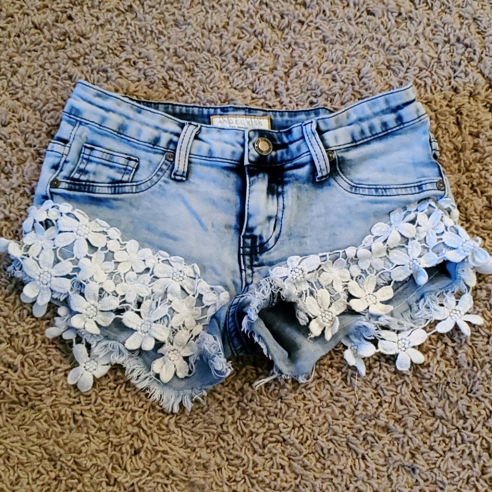Angelkiss Denim and Lace Shorts